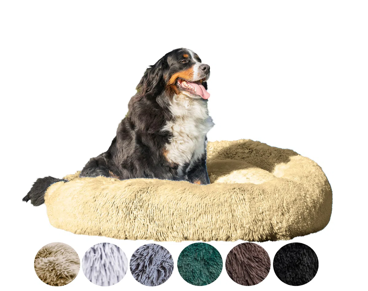 Fluffy Hundebett mit waschbarem Bezug 120 cm - Handgefertigt Hundebett Flauschig - Hundekissen Flauschig - Katzenbett Maschinenwaschbar - Rund Katzenbett Beige