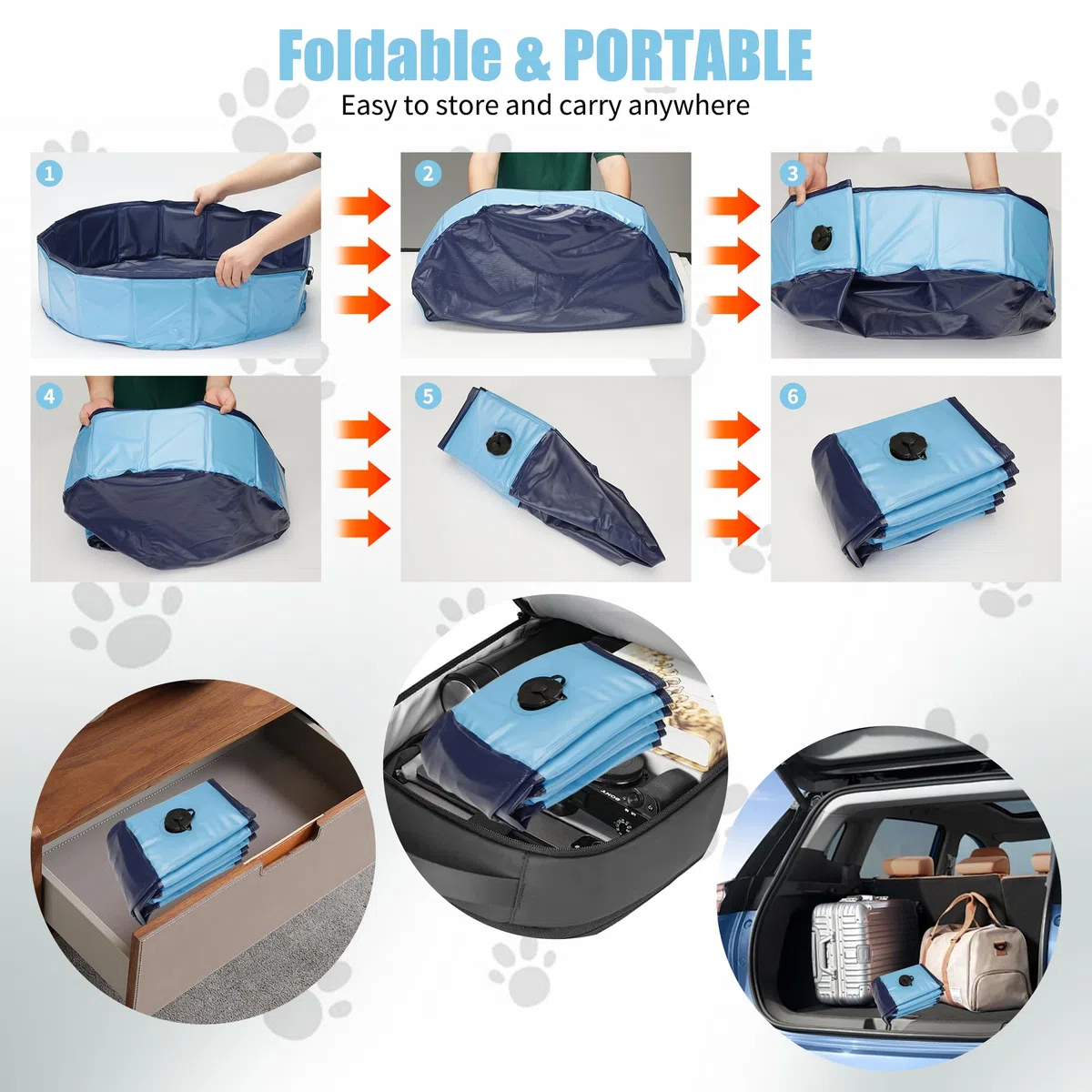 Hundepool, 120x30CM Faltbarer Swimmingpool für Katzen und Hunde, rutschfeste und Verschleißfeste PVC Hundebadewanne Geeignet für Große, Mittlere und Kleine Hunde