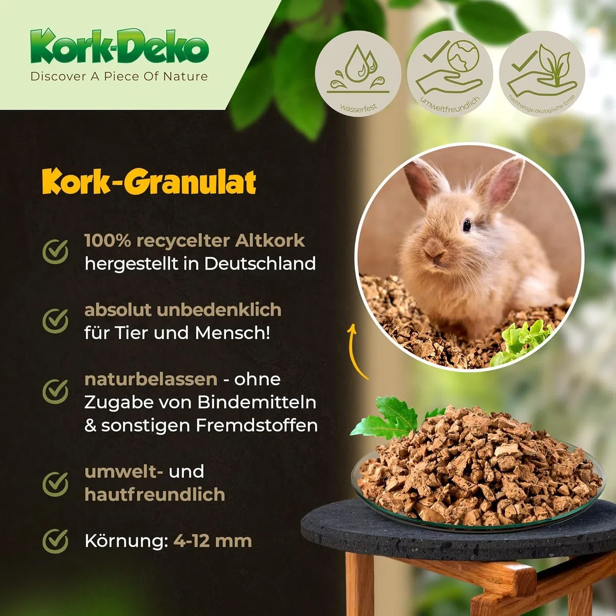 100 Liter grobes Korkgranulat | Kork-Granulat 3-12 mm | im 100L Papiersack | hergestellt aus recycelten Naturkorken | Verarbeitung in einem sozialen Unternehmen