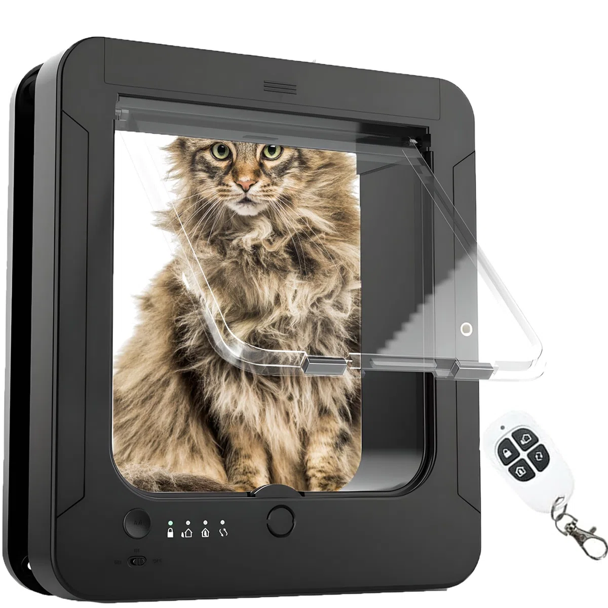 Smart Cat Flap, Mikrochip Katzentür mit 2 Sensorhalsbändern und Fernbedienung, ideal für Katzen und Welpen, Öffnungsgröße 19,6 x 21,1 cm, einfach zu installieren