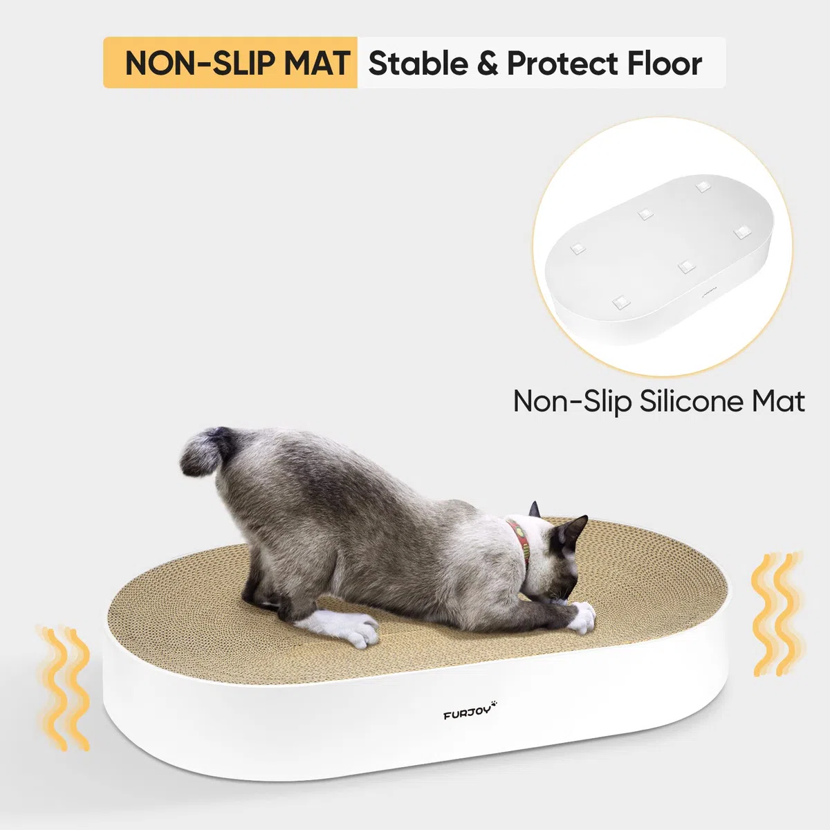 Kratzbaum für Katzen, 63 x 35 x 10 cm, oval, Wellpappe, rundes Kratz-Lounge-Bett, Sofa, Katzen-Kratzschale mit Bio-Katzenminze [Home Clean Design mit Kratzbox]