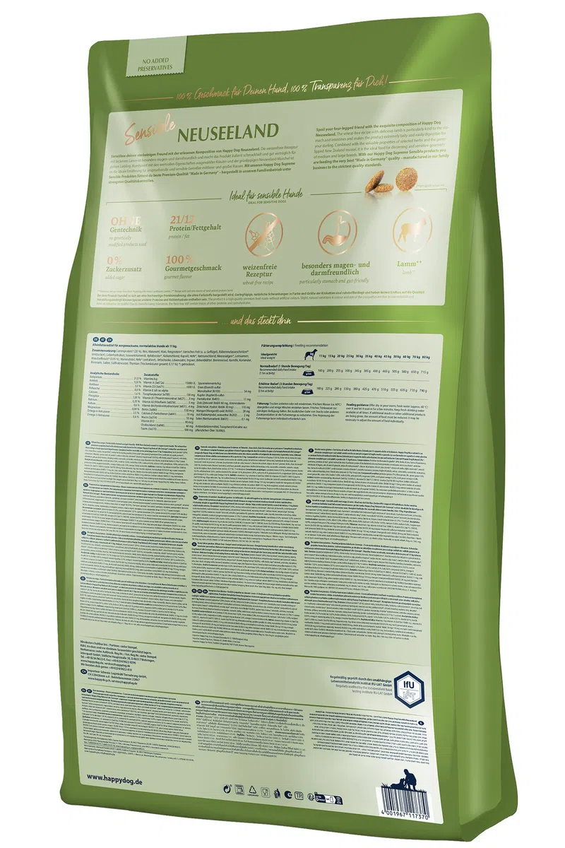 Happy Dog Sensible Neuseeland - M - Trockenfutter, Hundefutter - Geschmacksrichtung Lamm - 12,5kg