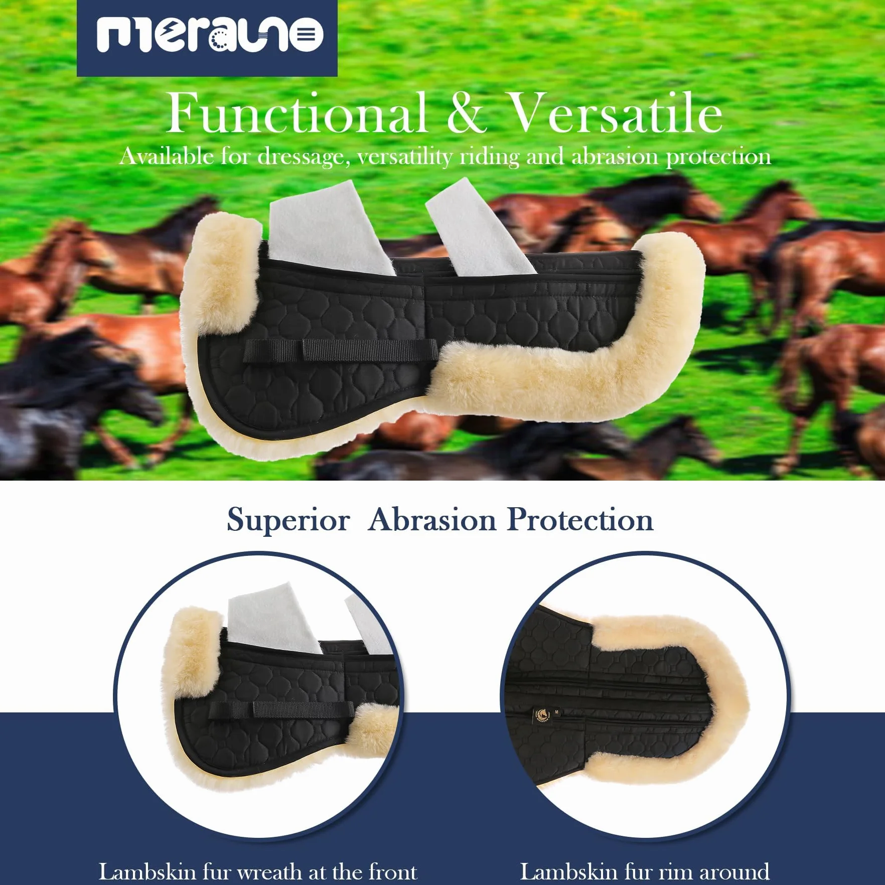 Lammfell Korrektur Pad Korrektur Half Saddle Pad Gesteppte Baumwolle 4 Taschen mit Memory-Foam-Einsätze