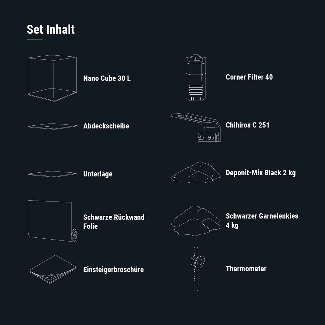 Dennerle Nano Cube Complete, 30 Liter - 30 x 30 x 35 - Mini Aquarium Komplettset