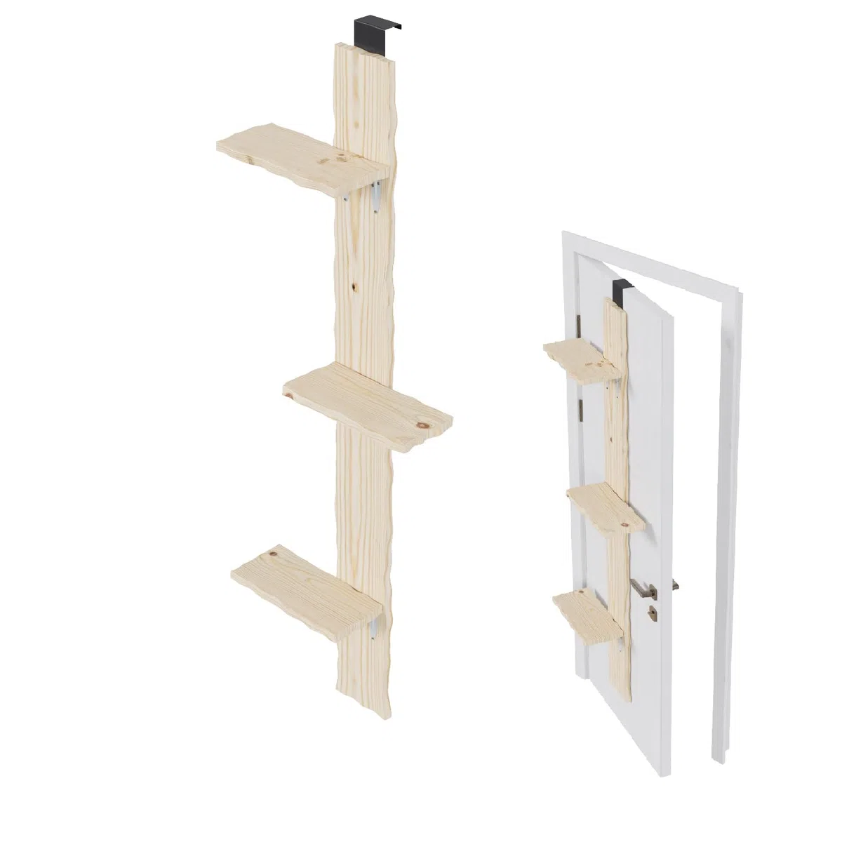 QLS Katzenleiter aus Kiefernholz Katzentreppe Türmontage 3 Stufen 180 cm DEKO