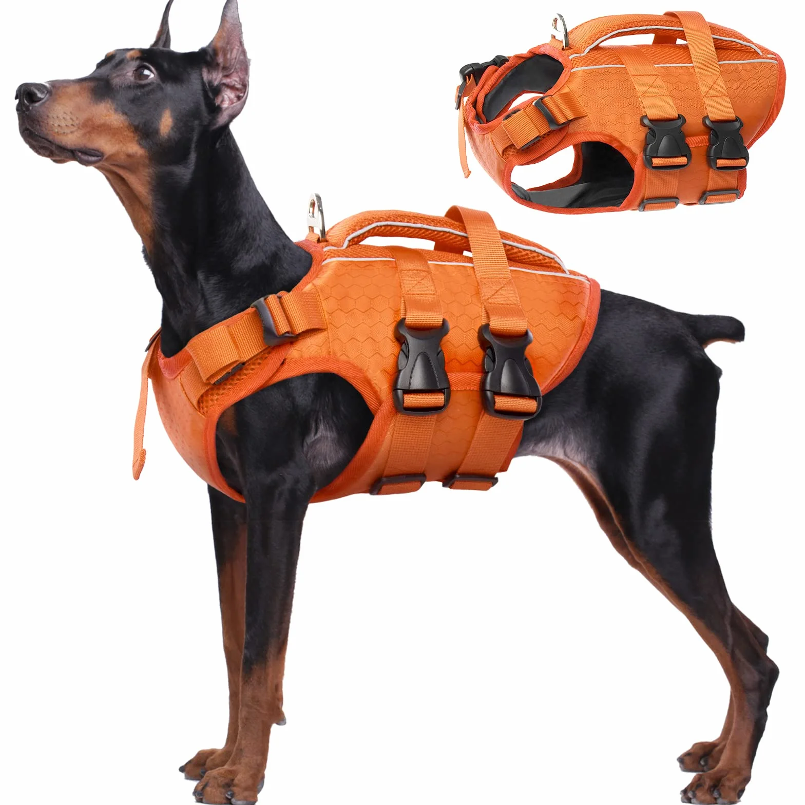 Kuoser Rettungsweste für kleine, mittelgroße und große Hunde, verstellbar und reißfest, mit Rettungsgriff, hoher Auftrieb, Schwimmweste für Haustiere, Strand
