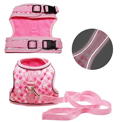 Hundegeschirr mit Cartoon-Kaninchen-Aufdruck, Mesh-Brust, niedlicher Riemen für Haustiergeschirr, Weste für Kleintiere, Chihuahua, Teddy, Yorkshire, Mops