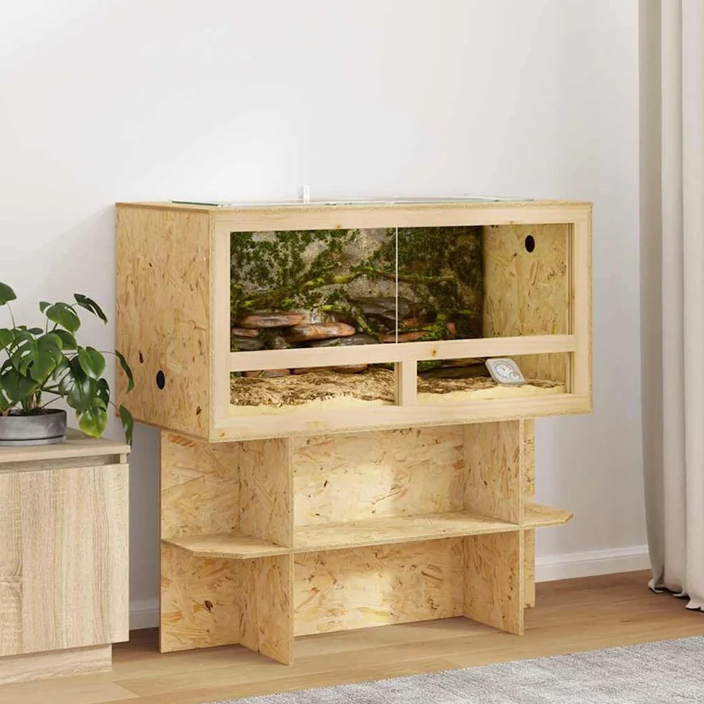 OSB Terrarium für Reptilien mit Schiebetür, 100 x 50 x 100 cm, braun, robuste OSB & Glas Konstruktion mit schwebenden Regalen, ideal für Reptilien und Nager
