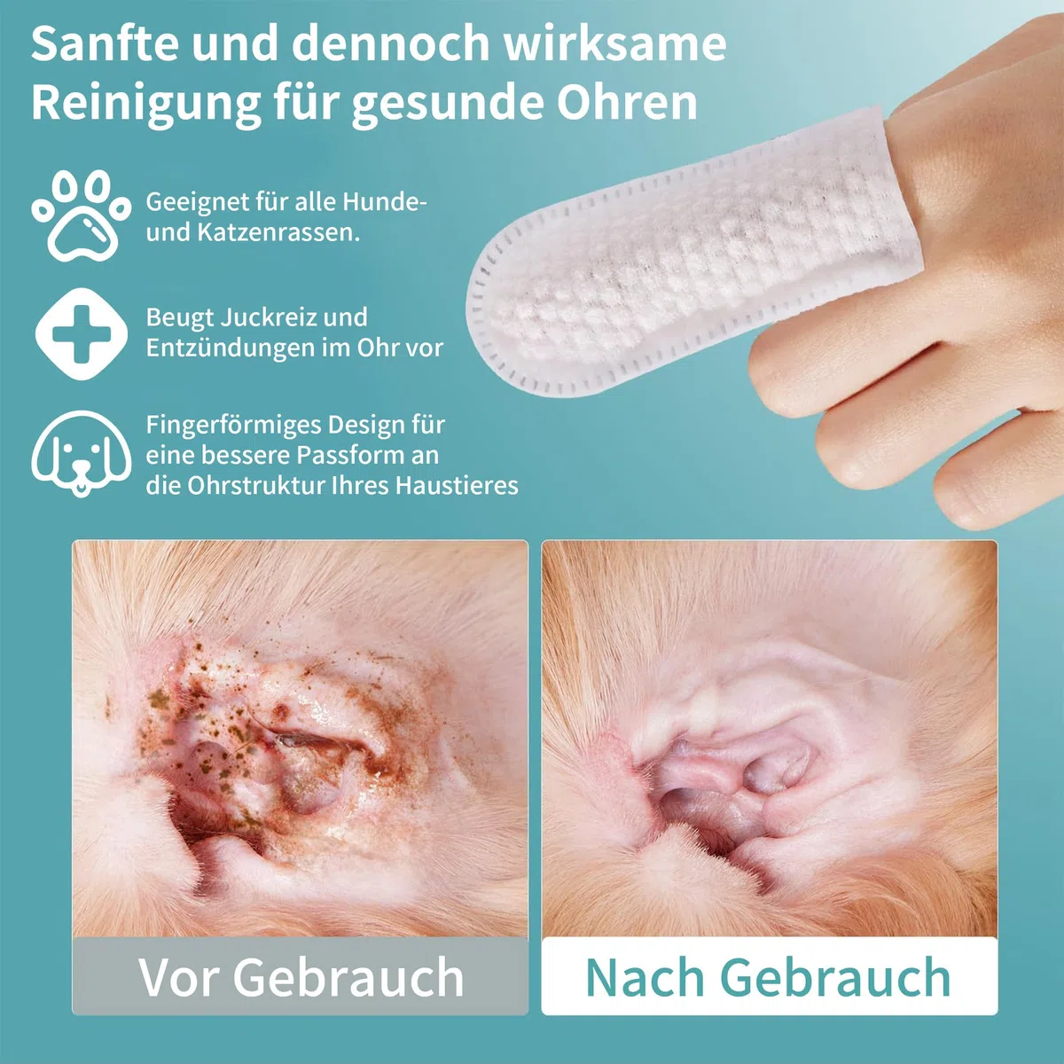 Ohrpflege Finger-Pads für Hunde und Katzen 64 Dosen | 1 Dosen 50 Stück Mit Aloe Vera | Ohrenreinigung zur Vorbeugung von Ohrenentzündungen, Großabnahme, Ideal Für Tierpensionen, Haushalte Mit Mehreren Haustieren