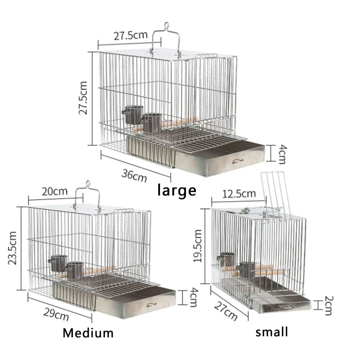 Vogelkäfig Edelstahl Badkäfig für Papageien - mit Griff und Haken, ideal zum Vogelbaden, erhältlich in drei Größen