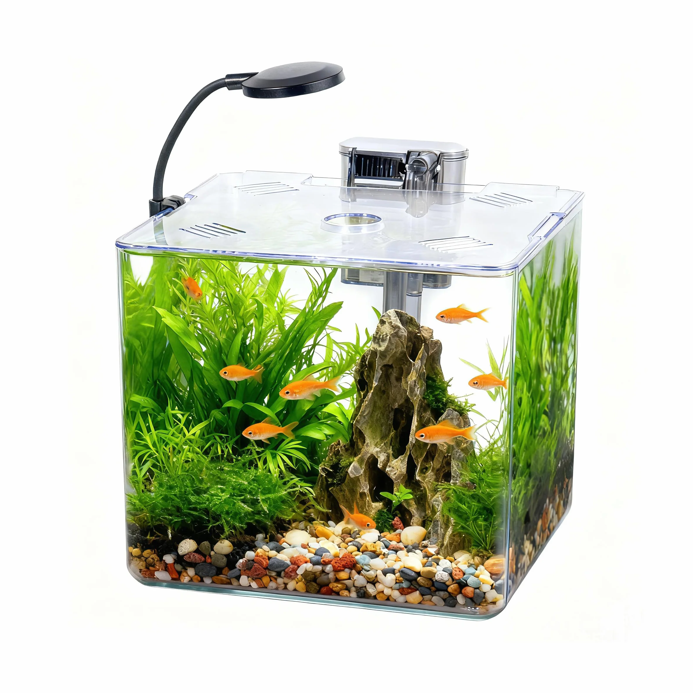 5L Einsteiger-Aquarium-Set, 18 x 18 x 18 cm, Mini-Kunststoffaquarium mit LED-Lampe und USB-Filter, DIY-Aquascaping