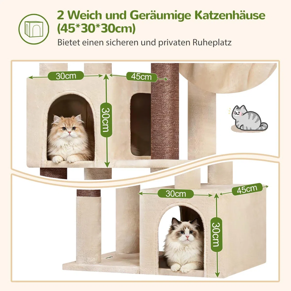Globlazer Kratzbaum Beige Stabil für Große Katzen 163 cm Eckkratzbaum C64 | Stabil Katzenbaum mit Extragroß Gepolsterte Plattform 2 Große Katzenhäuse 2 Katzenkorb für Erwachsene Katzen, Maine Coon