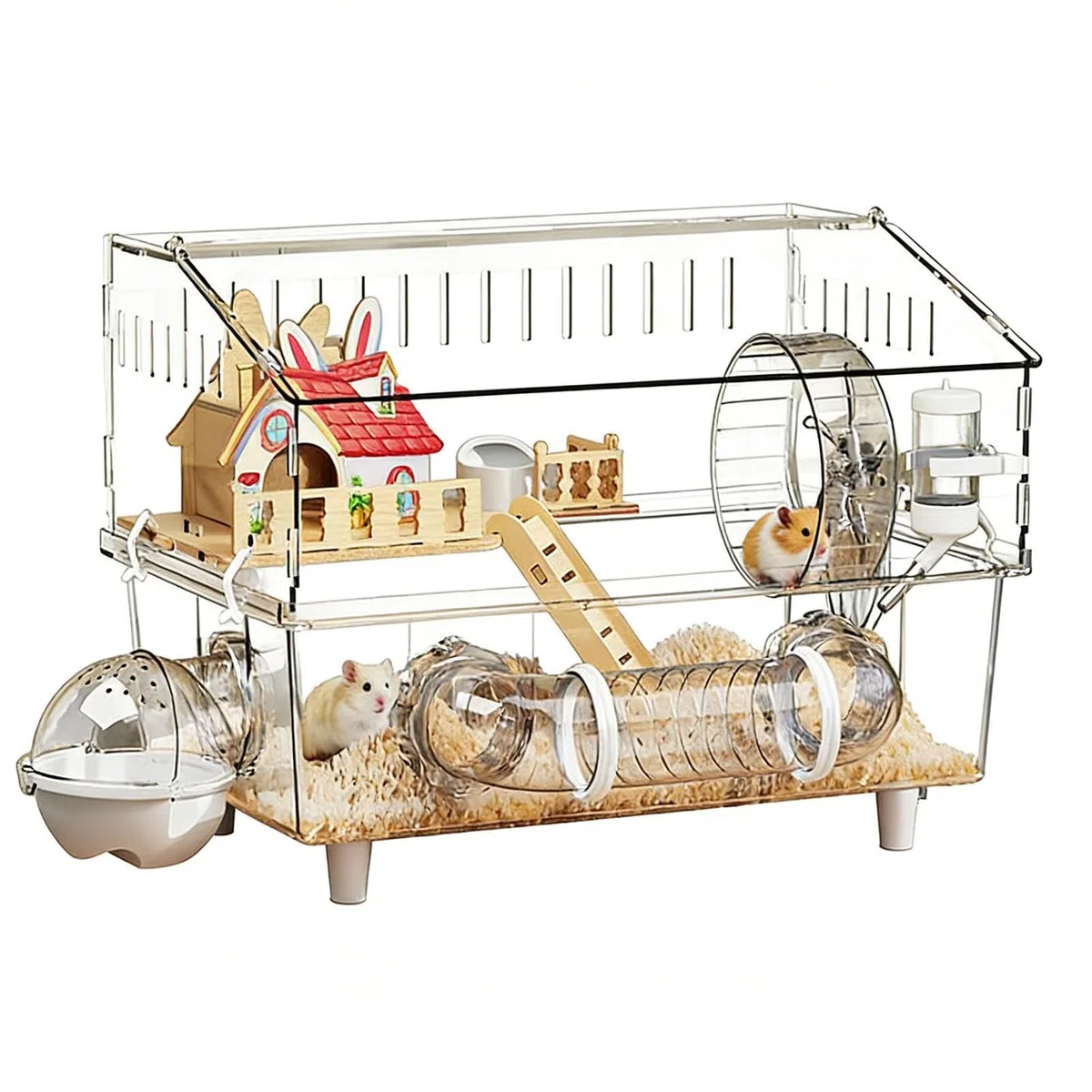 Großer Hamsterkäfig 2-stöckiges, Nagetierheim | Geräumiger Hamsterkäfig mit Trinkflasche und Toilette für Kleintiere wie Meerschweinchen, für den Einsatz zu Hause,