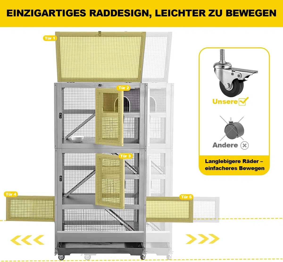 Großes Frettchenkäfig aus Holz, Hamsterkäfig, Nagerkäfig, Mäusekäfig mit Treppen, Kleintierkäfig Nagervilla, für Drinnen oder Draußen Dermeerschweinchen Käfig