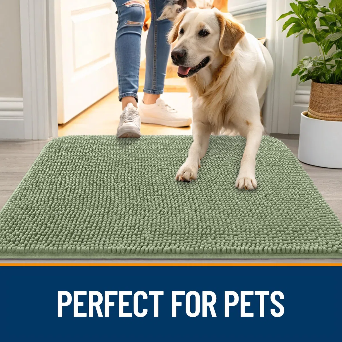 OLANLY Hundematte für schlammige Pfoten 70x24 cm absorbiert Feuchtigkeit und Schmutz, saugfähige rutschfeste waschbare Fußmatte, schnelltrocknende Chenille Schlammmatte, Eingang Indoor Eingangsteppich