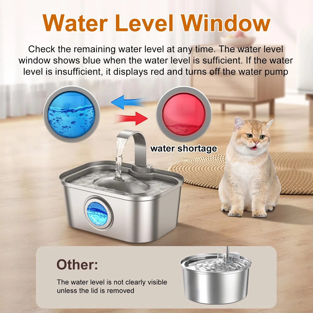 Bobo&Dragon Edelstahl Katze Wasserbrunnen 3,515.3 g/3.5L, Ultra Leise Automatischer Haustier Wasserspender für Mehrere Katzen & Hunde, 6-lagige Filtration, Smart Window, Eingebaute 2+2 Ersatzfilter