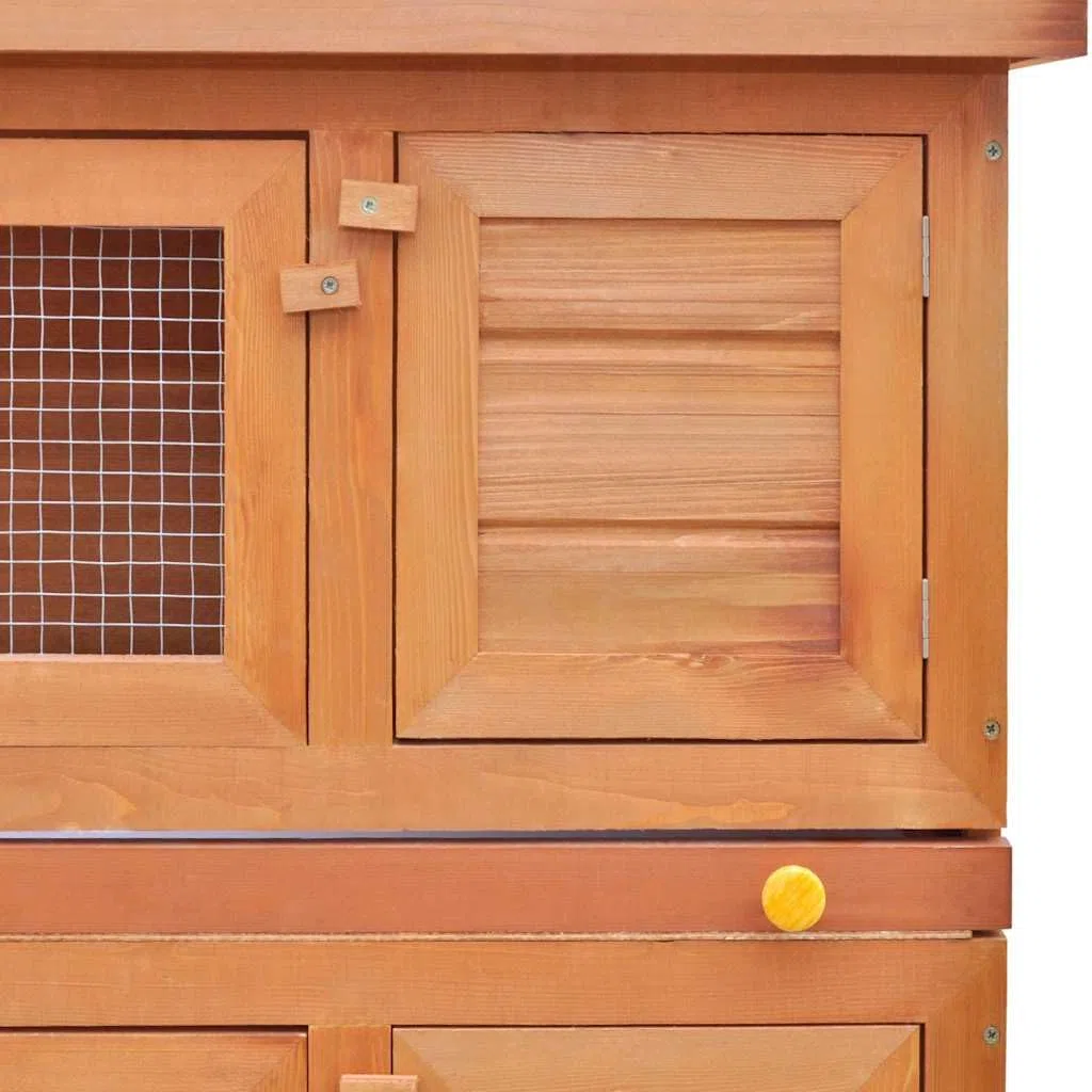 Kaninchenstall Kleintierhaus aus Holz mit 4 Türen, wetterfestem Dach, großem Auslauf und Drahtgitter, ideal als Gehege und Schlafplatz für Kaninchen, Meerschweinchen