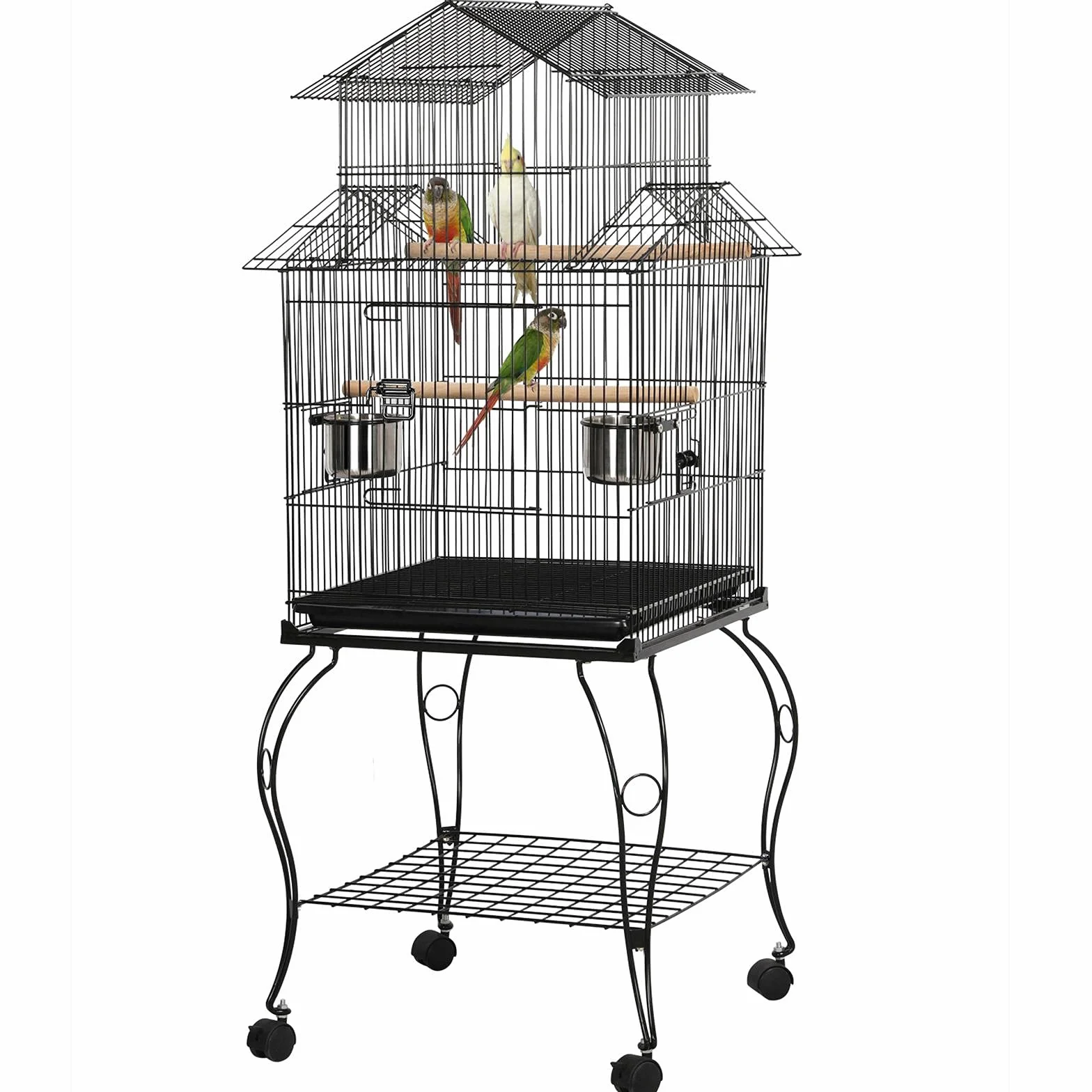 Yaheetech Vogelvoliere Vogelkäfig mit Ständer für Nymphensittiche, Papageien, Tauben schwarz