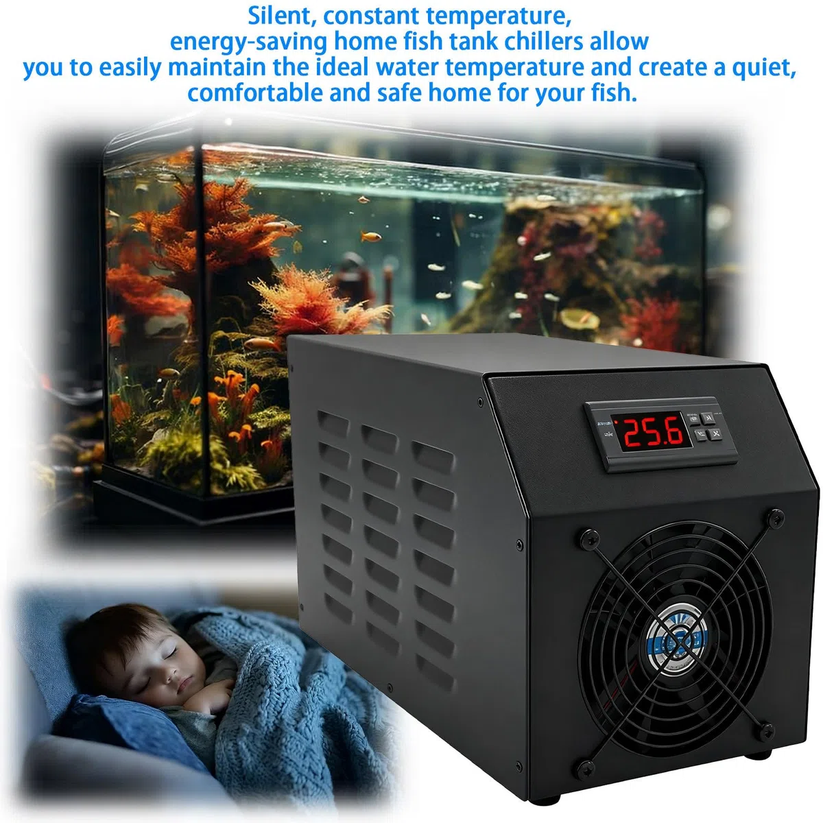 Aquarium Kühler 60L, Leiser Durchlaufkühler Zur Wassertemperaturregelung, Ideal Für Goldfische, Axolotl, Pflanzen- Und Korallenbecken Cold/warm