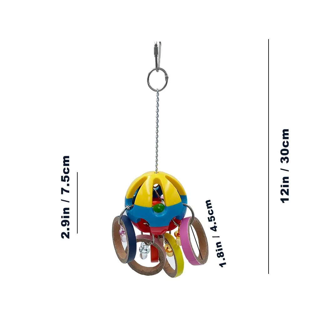Bird Parrot Plastic Ball Toys with Colorful Cardboard Bagel and Acrylic Pacifiers for Parrot African Grey Cockatoo Cockatiel Sun Conures