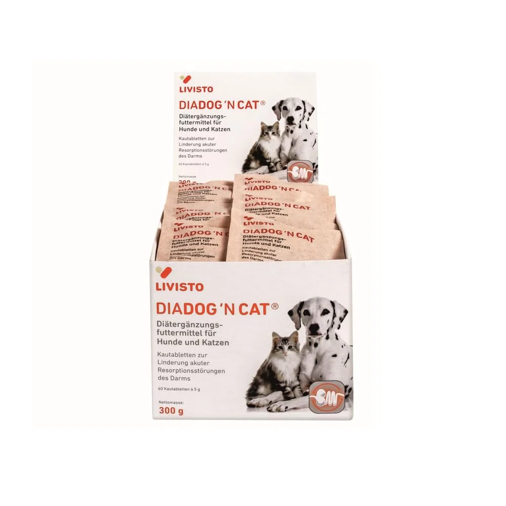 DiaDog`N Cat für Hunde und Katzen | 60er Pack | 60 x 5 g | Diätergänzungsfuttermittel für Hunde und Katzen | Kautablette zur Linderung akuter Resorptionsstörungen des Darms