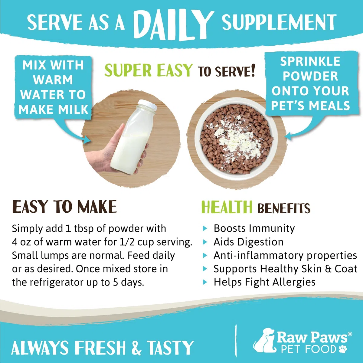 Raw Paws Frozen Ziegenmilch für Hunde und Katzen – Hergestellt in den USA – Milchersatz für Welpen & Kätzchen – Ziegenmilch Nahrungsergänzungsmittel für Haustiere – Tierfutter Topper & Enhancer