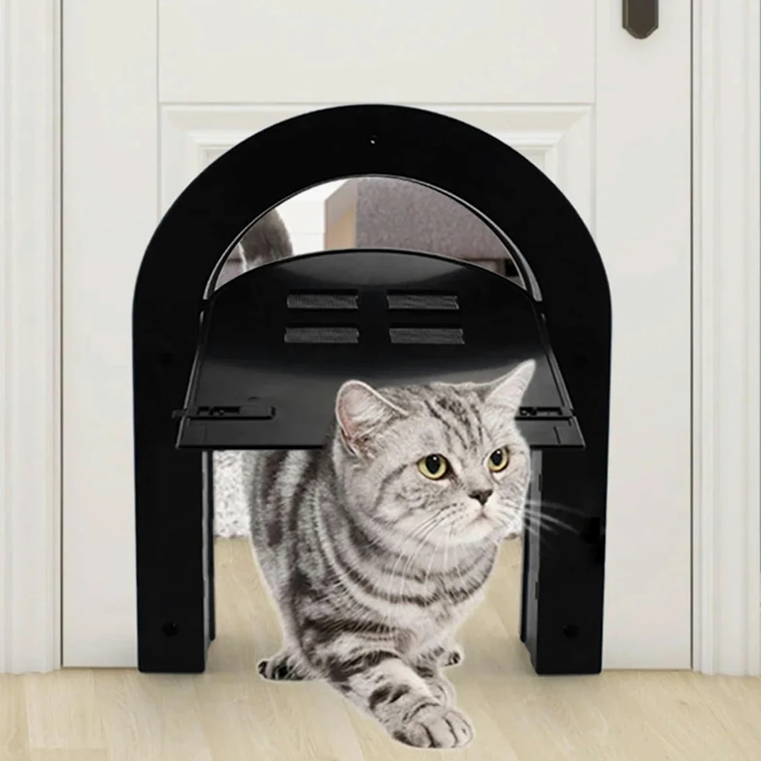Katzenklappe Haustier-Katzen-Hundegitter-Tür, freier Eintritt, magnetisches Fenster for gewölbte Tore aus Holz, ABS-Kunststoff, Zubehör(Black)