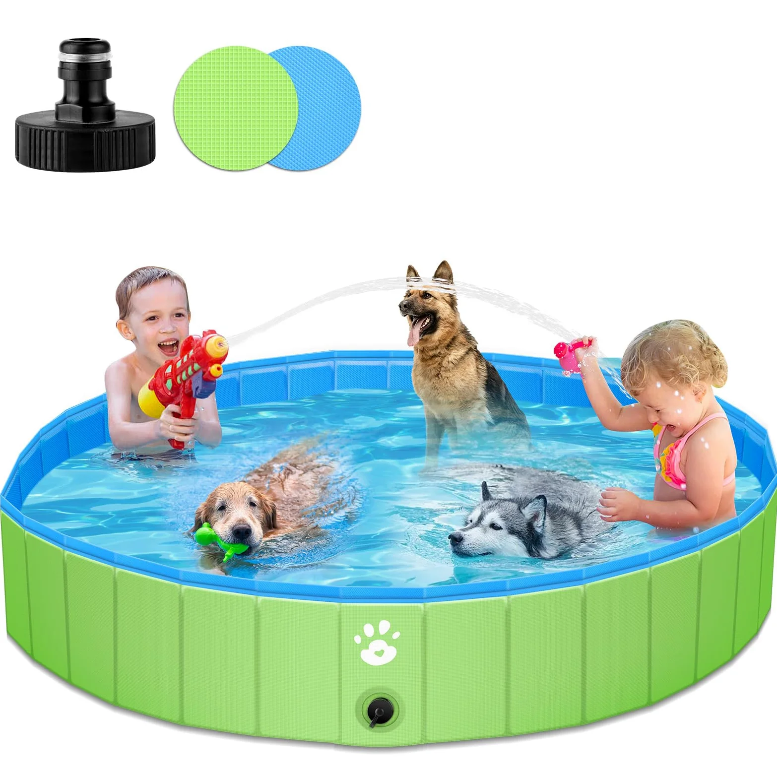 YIKANWEN Hundepool, Faltbare Großes Hundebad aus PVC 160 * 30 cm, Stabiles und Rutschfestes Planschbecken für Kinder, Großes Hundepool in XXL-Größe, Grün, Rund