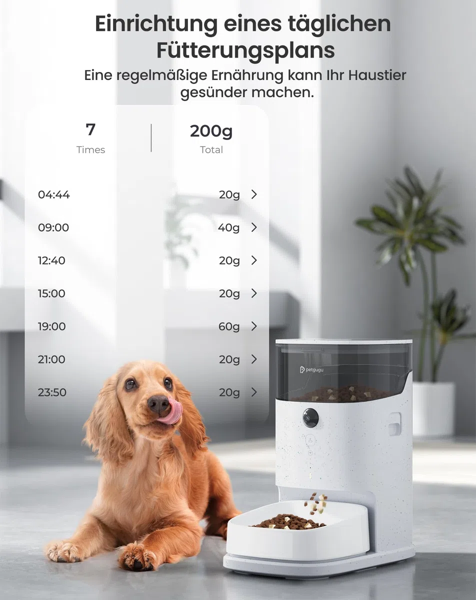 PETGUGU Automatischer Futterautomat Katze, Katzenfutter Automat mit Timer, APP-Steuerung, Abnehmbarer Keramik Katzennapf und Hundenapf, Für Katzen, Kleine Hunde und Mehrere Haustiere, PF2