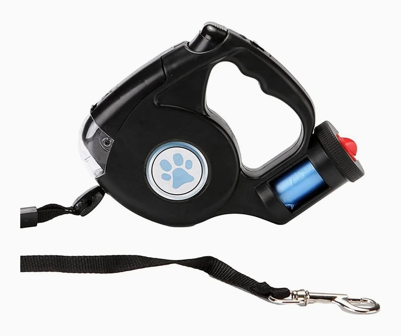 GOUJIAN 5M/16Ft Einziehbare Hundeleine, Strapazierfähige Hundeleine Mit LED-Taschenlampe Und Abfallbeutel, Einhandbremse, Starkes Nylonband, Verwicklungsfrei Dog Leash | Noir