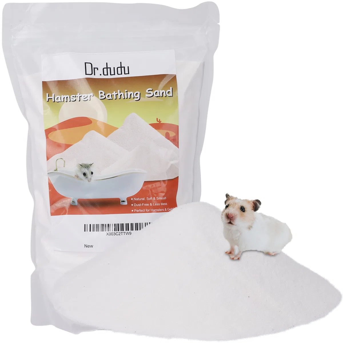Dr.Dudu Hamsterbadesand, staubfreier Wüstensand oder als Töpfchentoilettenstreu für Hamster, Chinchillas, Rennmäuse, syrische Mäuse, Kleintiere, 3 kg, Weiß