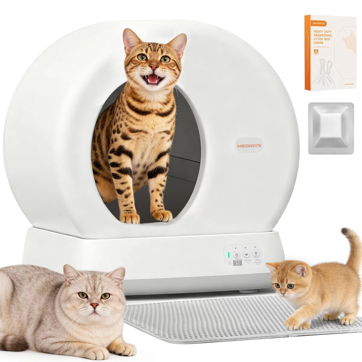 MeoWant Selbstreinigende Katzentoilette, große Kapazität, automatische Katzentoilette mit integrierten Sicherheitssensoren, APP-Steuerung, geruchsfrei für mehrere Katzen, mit Matte & Liner
