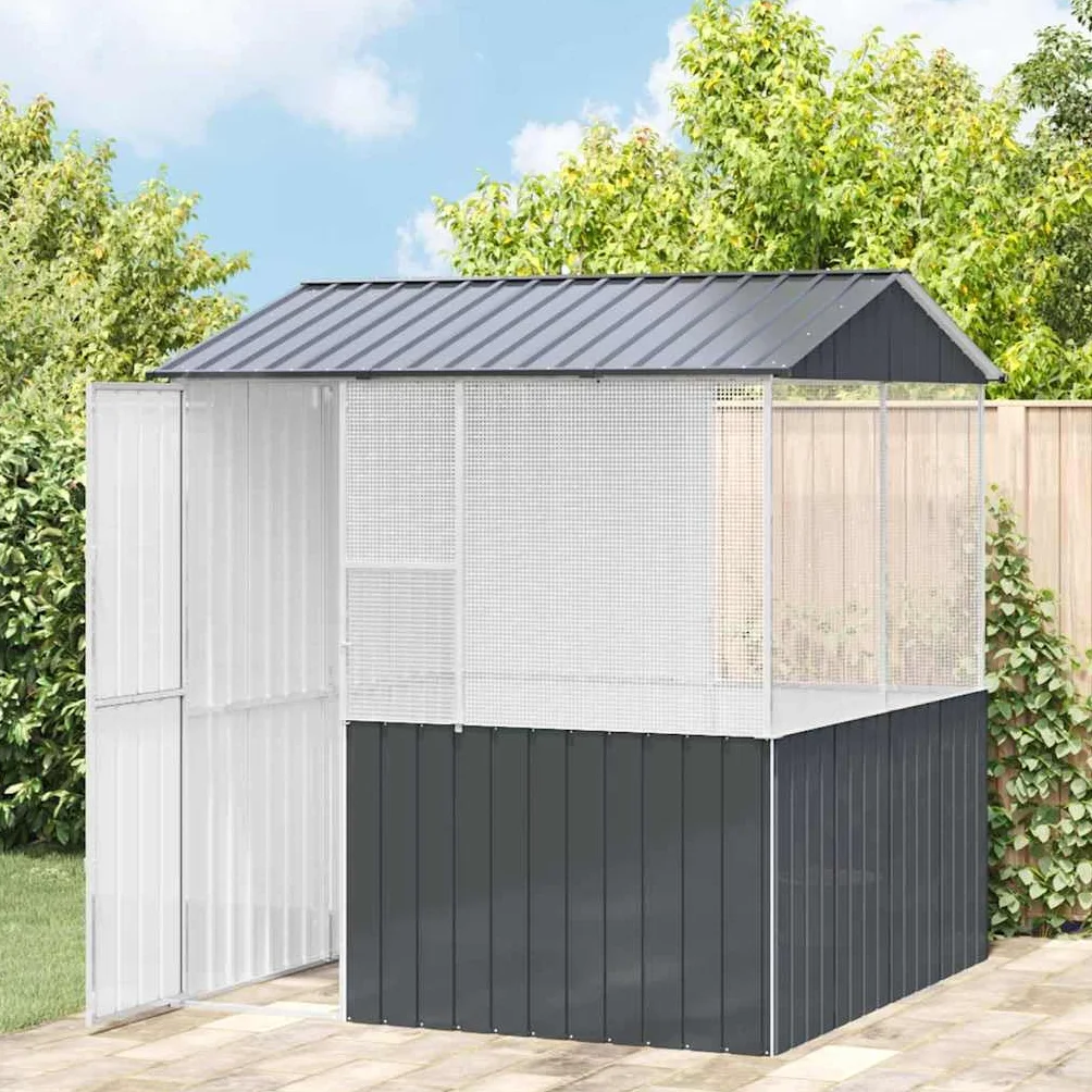 Vogelvoliere Garten aus feuerverzinktem Stahl, Vogelkäfig Anthrazit 215x209x230 cm, Vogelhaus Außen groß für Terrasse und Garten, modernes Design mit rechteckiger Form