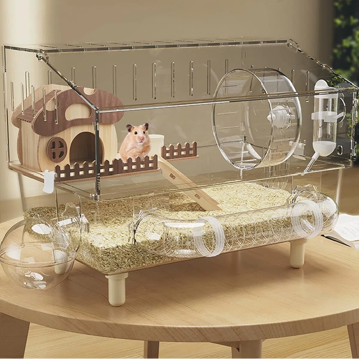 Luxus Acryl Hamster Lebensraum mehrstöckig mit Holzhaus Laufrad Tunnel