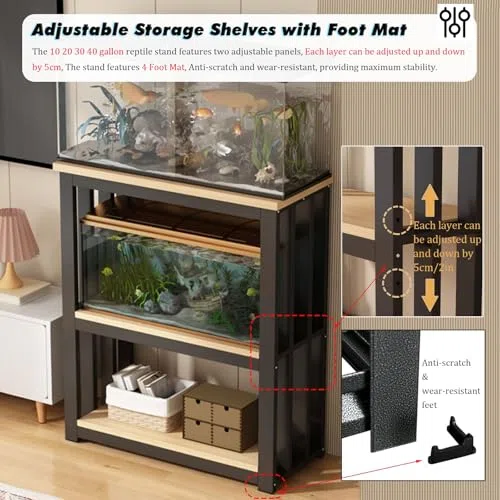 Terrarium-Unterschrank im Mid-Century-Stil für Reptilien – Verstellbarer Halter für große Fische, Schildkröten-Terrarium-Regal, Robustes Aufbewahrungsregal für Wassertiere