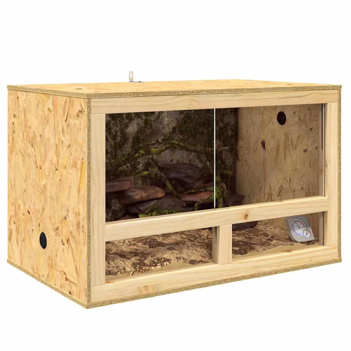 Gecheer Terrarium Braun 80 x 50 x 50 cm OSB, großzügiger Innenraum, Thermometer inklusive, ideal für Reptilien und Nagetiere