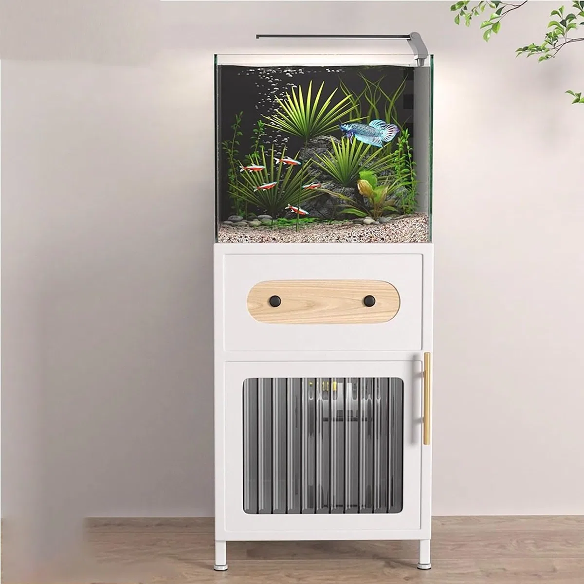 Aquarium Unterschrank 5–20 Gallonen, Metall Aquarium Schrank mit Schublade und Tür, Stauraum aus Karbonstahl, Ohne Montage, für Terrarium (Ohne Aquariums) black 45*25cm/17.7*9.8in