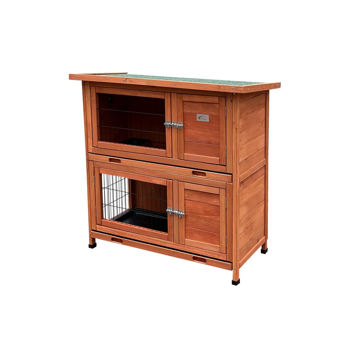 Bunny Business Doppelstöckiger Doppeldecker-Stall für Kaninchen/Meerschweinchen, mit ausziehbaren Ablagen und Dach zum Öffnen, Kaninchenstall und Laufstall und Abdeckungspaket (rot-BB-36-DDL-TR +