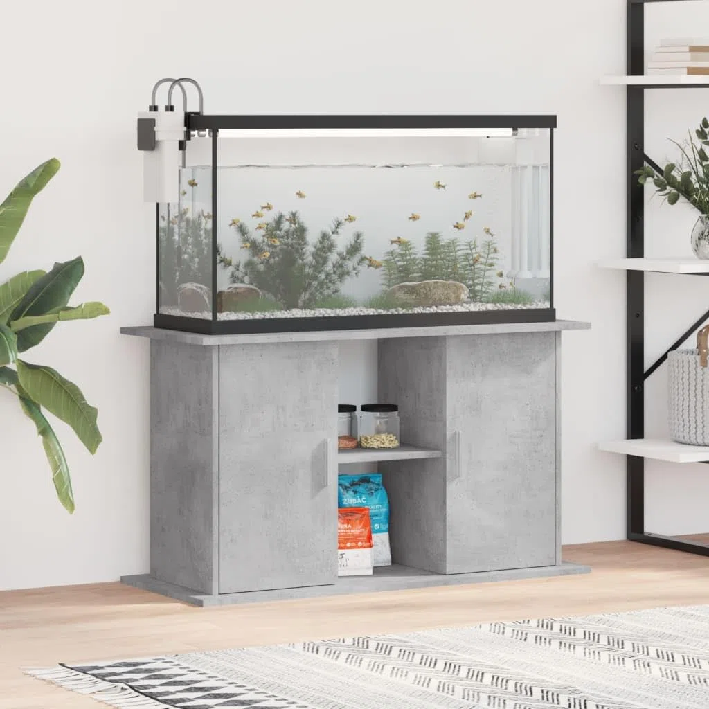 Homgoday Aquariumständer mit Fächer und Ablagen Aquarienschrank Aquarium Unterschrank Aquarium Tisch Aquarienunterschrank Terrarium Schrank Betongrau 101x41x58 cm Holzwerkstoff