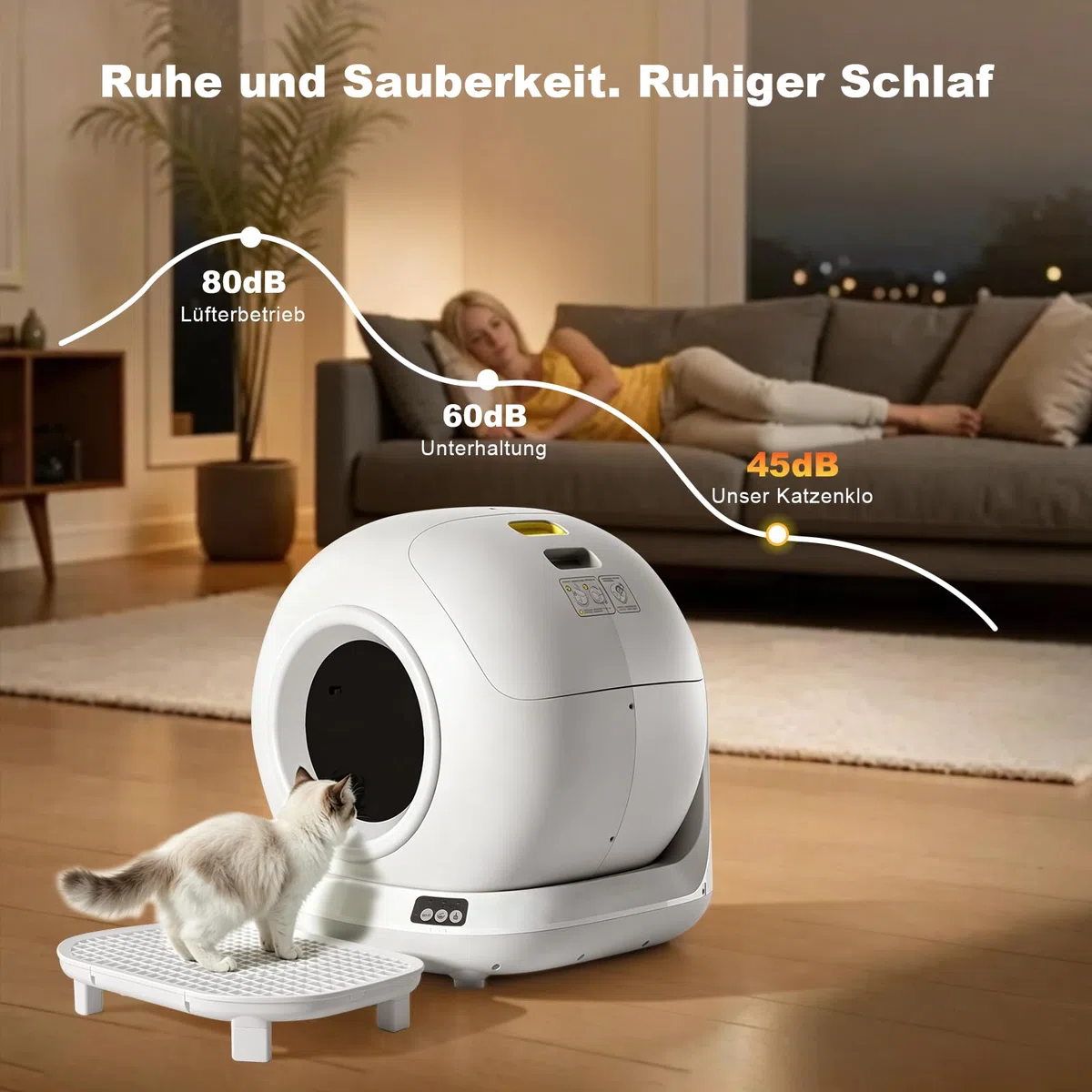 Katzenklo Selbstreinigend | mit Trittfläche, 78L Groß Elektrische Katzentoilette, Geruchskontrolle&APP-Steuerung&Sicherheitsschutz, Mehrere Katzen