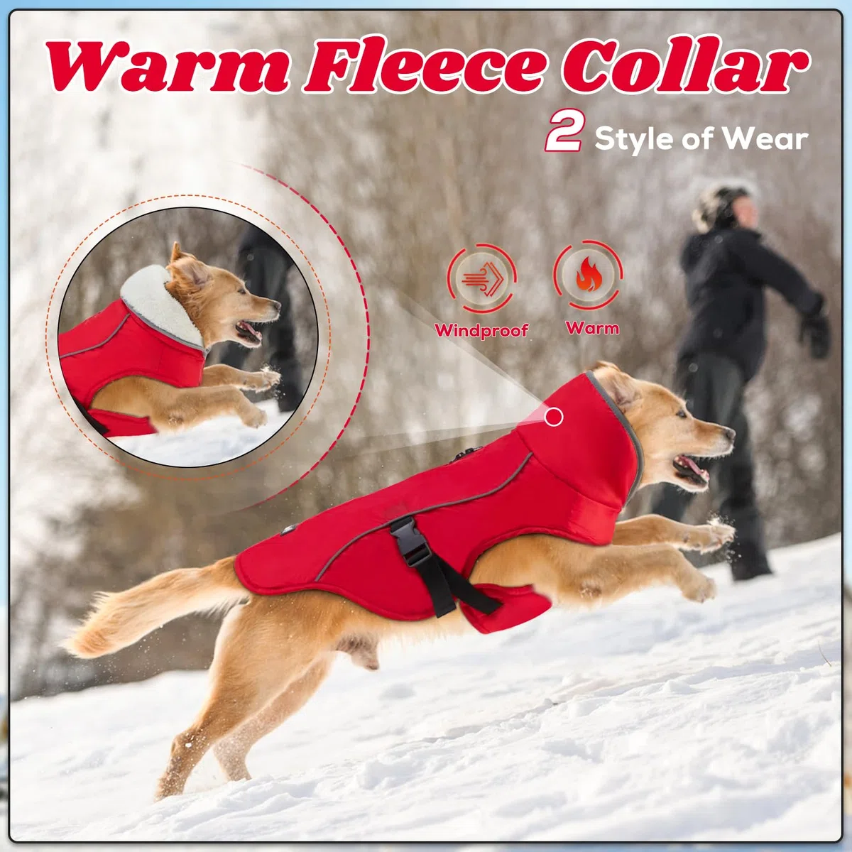 EMUST Hundemantel für den Winter, kuschelige Winterjacke für kleine/mittlere bis große Hunde, einfarbiger Hundemantel für die kalte Jahreszeit mit Fleecefutter, Rot, XXXL
