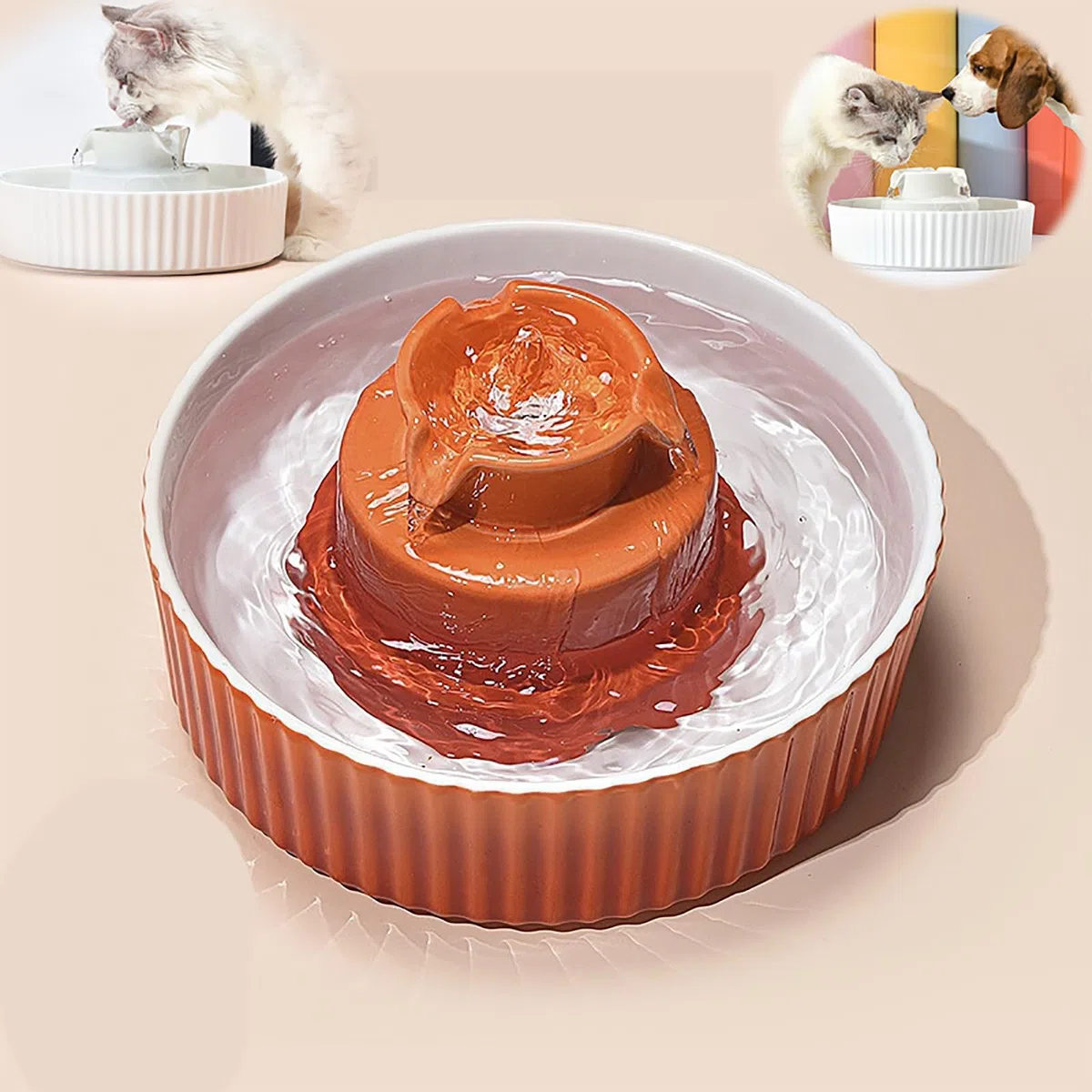Keramik-Trinkbrunnen für Haustiere, 2,1 l Katzen-Trinkbrunnen, automatische Wasserzirkulation, automatischer USB-Trinkbrunnen für Katzen und Hunde, automatische Abschaltung aufgrund von Wassermangel