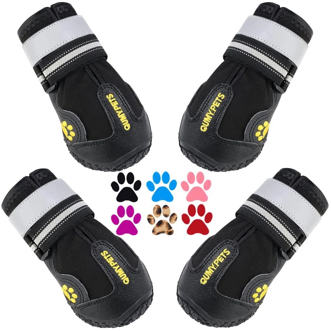 qumy Hund Stiefel Wasserdicht Schuhe für große Hunde mit Reflektierende Klettverschluss Rugged rutschfeste Sohle Schwarz 4