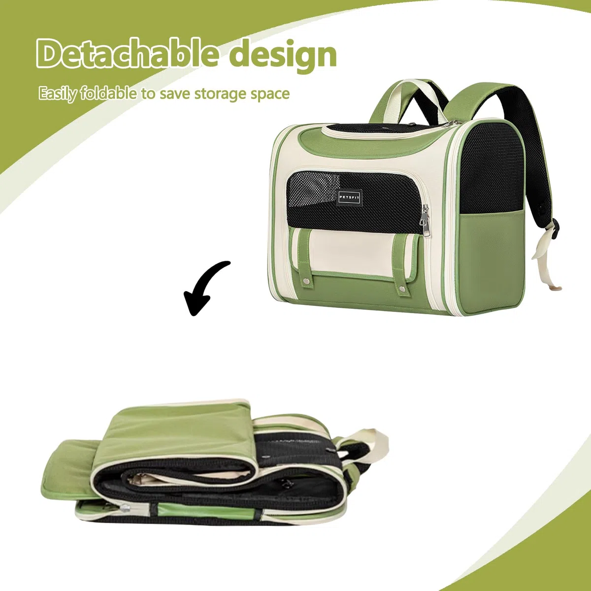 Galatée Hunderucksack, Von Fluggesellschaften Zugelassener Haustierrucksack Für Kleine Und Mittelgroße Hunde Und Katzen, Katzentasche Für Reisen, Spaziergänge, Wandern Im Freien(Grün)