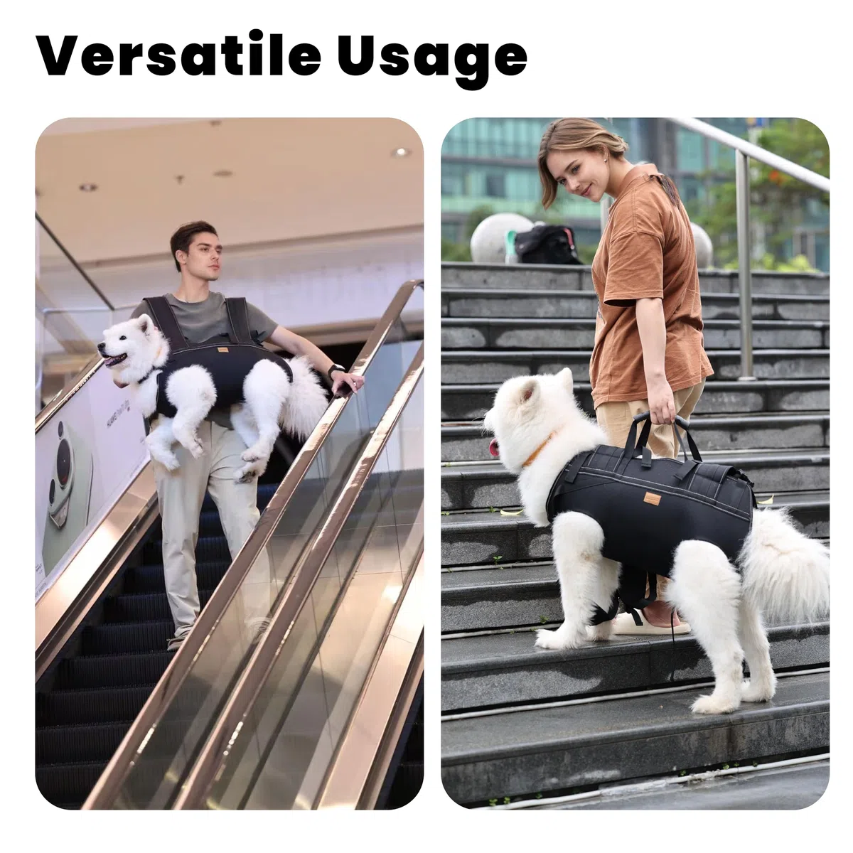 Hundegeschirr, Rucksack-Tragetasche für große Hunde, Ganzkörperschlinge mit Griff, Hundegeschirr für Gelenkverletzungen, Arthritis, ideal für Treppen, ältere Hunde, Schwarz (Schwarz, Größe