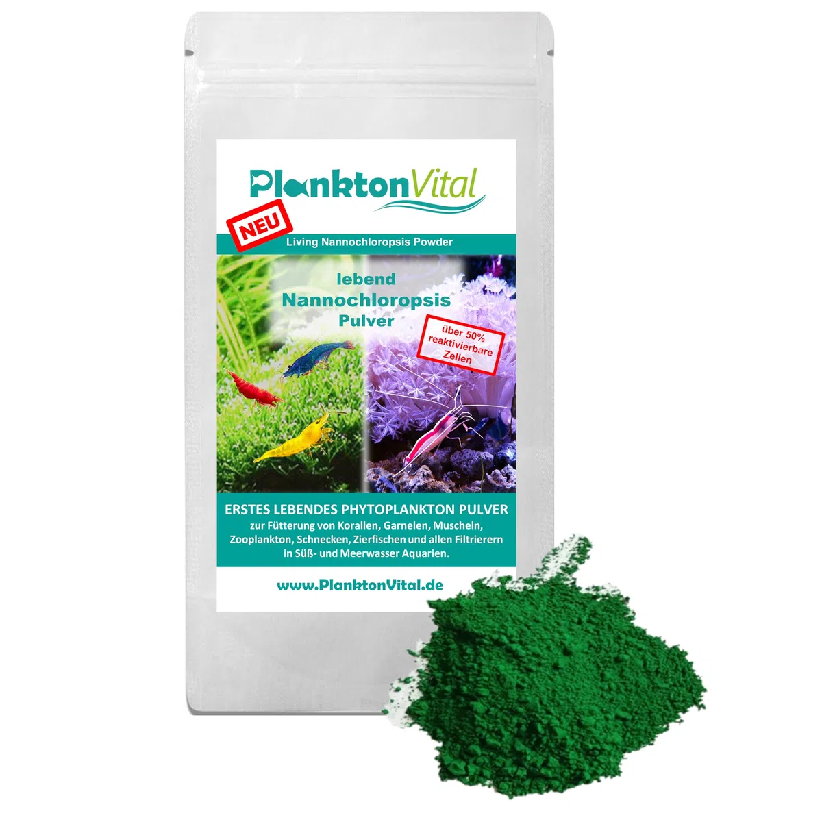 lebendes Nannochloropsis Pulver Living Nannochloropsis Powder Planktonpulver für Korallen, Garnelen, Zooplankton, Filtrierer (100g)