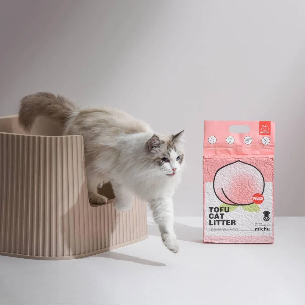 Michu Tofu Katzenstreu, natürliches klumpendes Tofu-Katzenstreu, schnell klumpend und leicht zu schaufeln, 2,5 kg/2,5 kg, 5 Düfte (Pfirsich, 3 Stück)