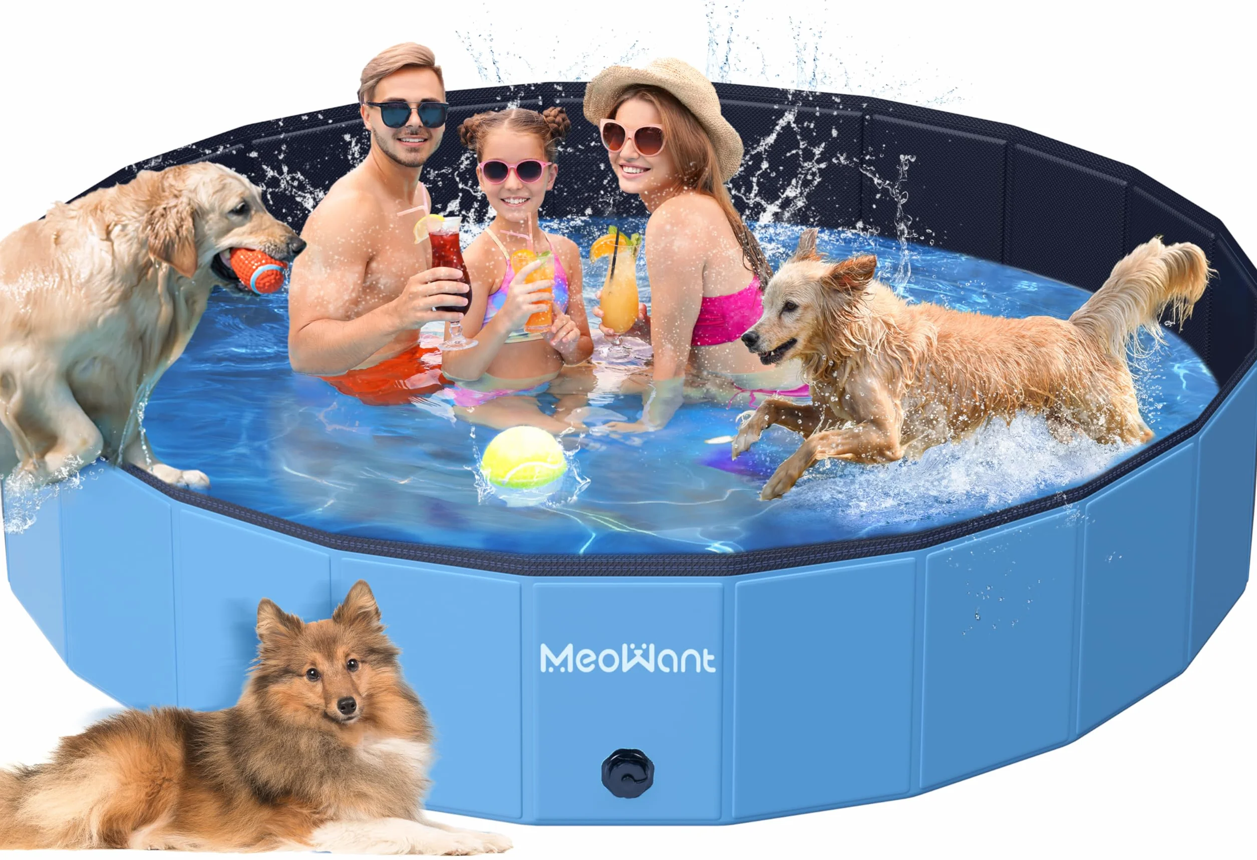 Meowant Hundepool Faltbar, Hundebadewanne, Planschbecken Groß Verdickt PVC, Extra Großer Outdoor-Faltbarer Kinderpool, Tragbare Rutschfestes Hundeplanschbecken, Keine Pumpe Benötigt(220 x 40 cm)