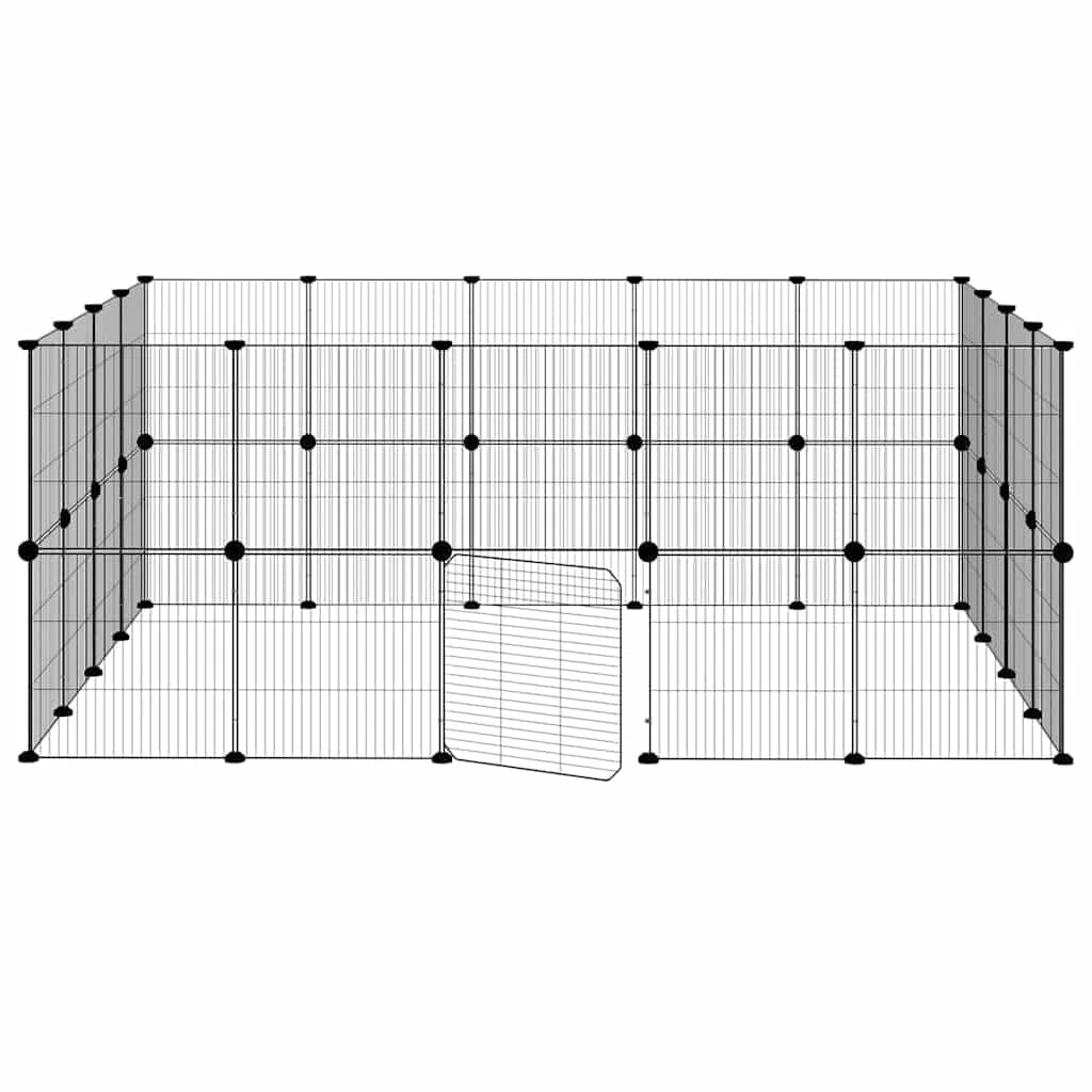 36-TLG. Kleintiergehege mit Tür, Welpenlaufstall Metall Schwarz | Flexibler DIY-Laufstall für Wohnzimmer und Garten. Robustes Stahlgitter schützt Meerschweinchen und Kaninchen.
