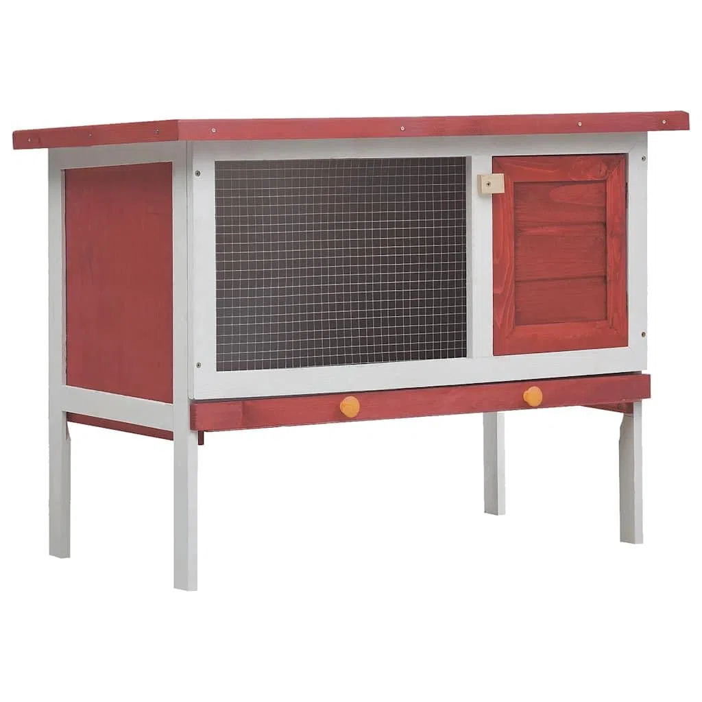 Kaninchenstall aus Holz 90x45x65 cm mit Drahtgitter, rotes Dach, 1 Ebene, wetterfest, mit Schubfach und Tür, geeignet für Kaninchen und Nager, ideal für Garten, Balkon, Terrasse